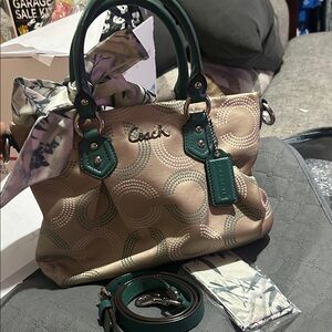 NWOT Coach Beige and Teal Satchel